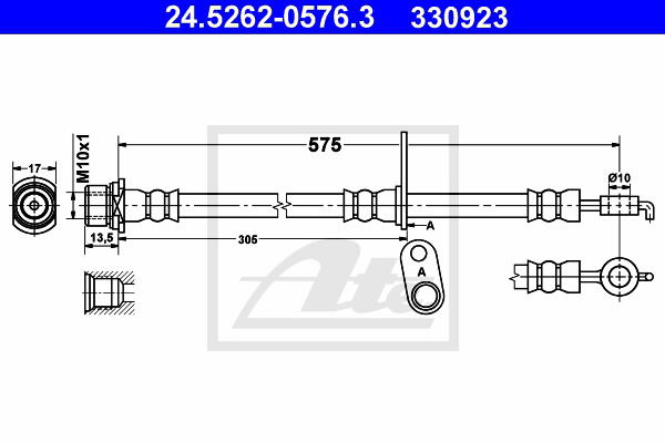 Bremsschlauch Vorderachse links ATE 24.5262-0576.3 von ATE