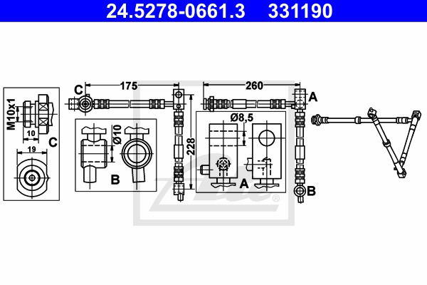 Bremsschlauch Vorderachse links ATE 24.5278-0661.3 von ATE