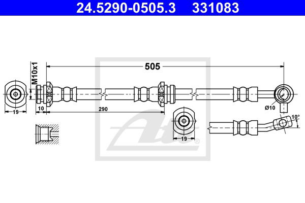 Bremsschlauch Vorderachse links ATE 24.5290-0505.3 von ATE