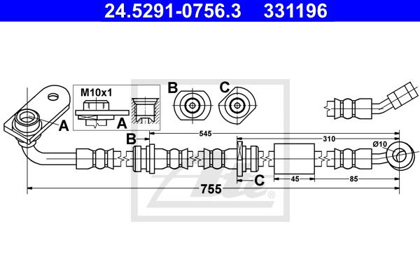 Bremsschlauch Vorderachse links ATE 24.5291-0756.3 von ATE