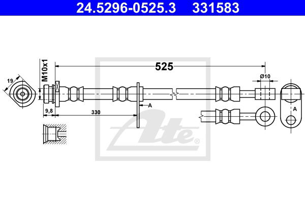 Bremsschlauch Vorderachse links ATE 24.5296-0525.3 von ATE