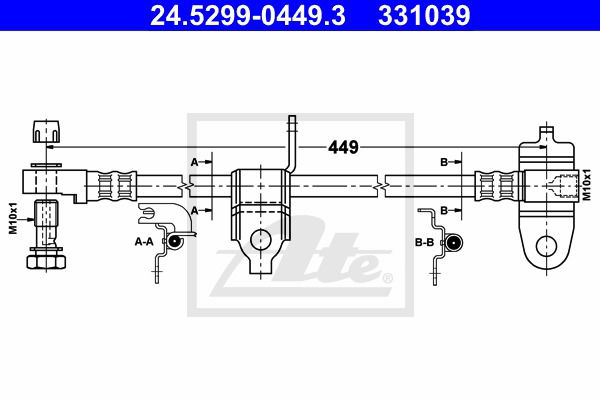 Bremsschlauch Vorderachse links ATE 24.5299-0449.3 von ATE