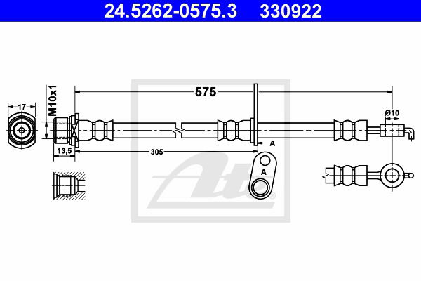 Bremsschlauch Vorderachse rechts ATE 24.5262-0575.3 von ATE