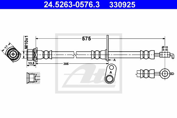 Bremsschlauch Vorderachse rechts ATE 24.5263-0576.3 von ATE