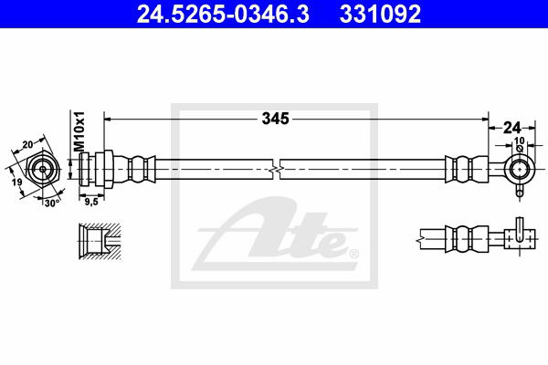 Bremsschlauch Vorderachse rechts ATE 24.5265-0346.3 von ATE