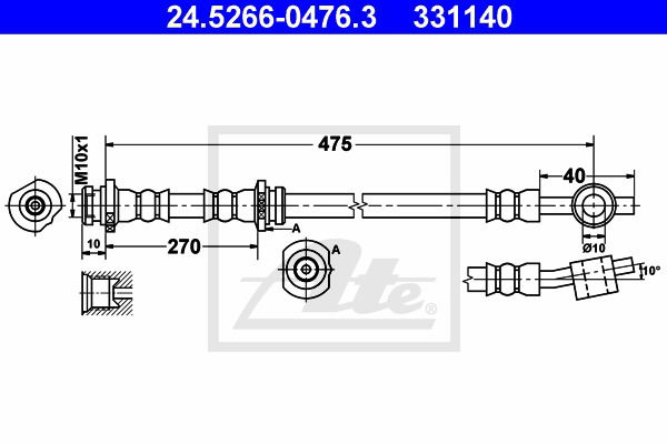 Bremsschlauch Vorderachse rechts ATE 24.5266-0476.3 von ATE