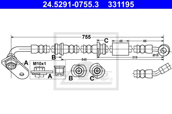 Bremsschlauch Vorderachse rechts ATE 24.5291-0755.3 von ATE