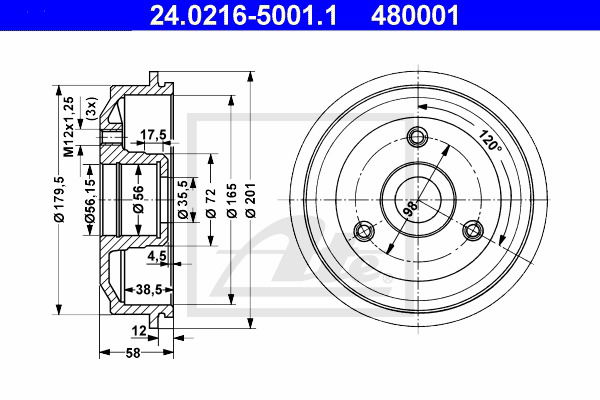 Bremstrommel Hinterachse ATE 24.0216-5001.1 von ATE