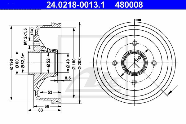 Bremstrommel Hinterachse ATE 24.0218-0013.1 von ATE