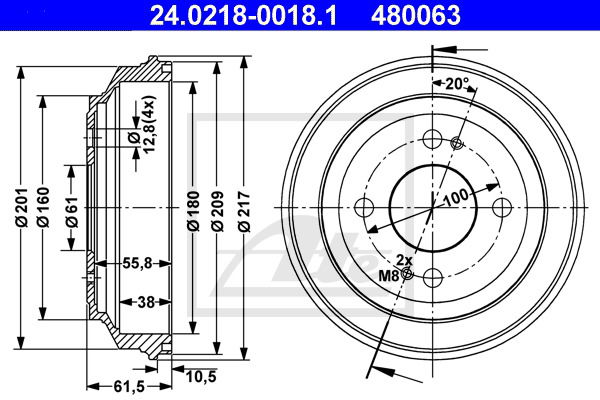 Bremstrommel Hinterachse ATE 24.0218-0018.1 von ATE