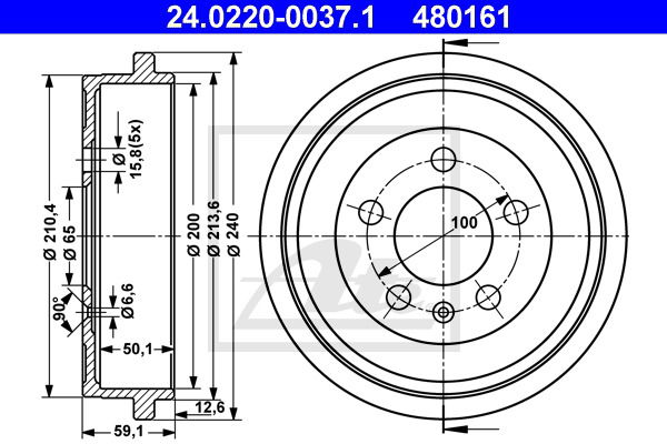 Bremstrommel Hinterachse ATE 24.0220-0037.1 von ATE