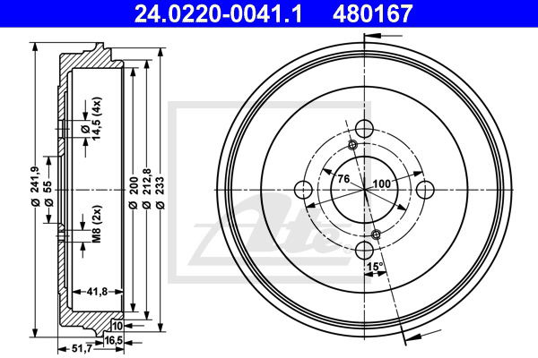 Bremstrommel Hinterachse ATE 24.0220-0041.1 von ATE