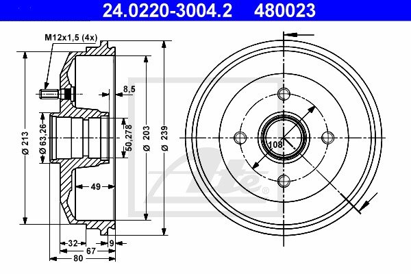 Bremstrommel Hinterachse ATE 24.0220-3004.2 von ATE