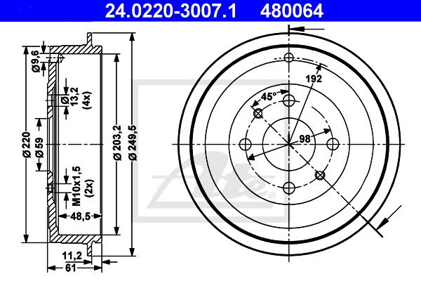 Bremstrommel Hinterachse ATE 24.0220-3007.1 von ATE