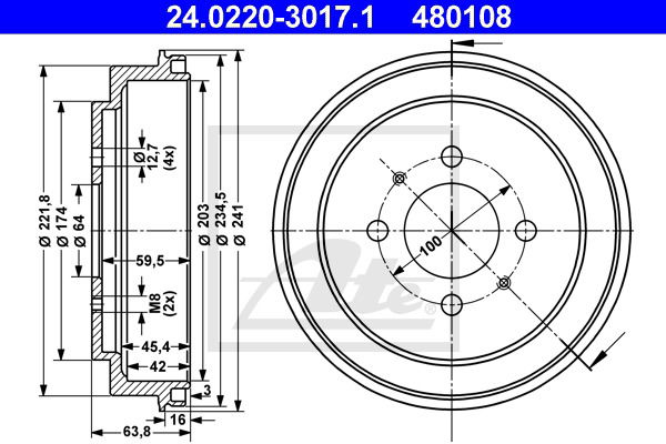 Bremstrommel Hinterachse ATE 24.0220-3017.1 von ATE