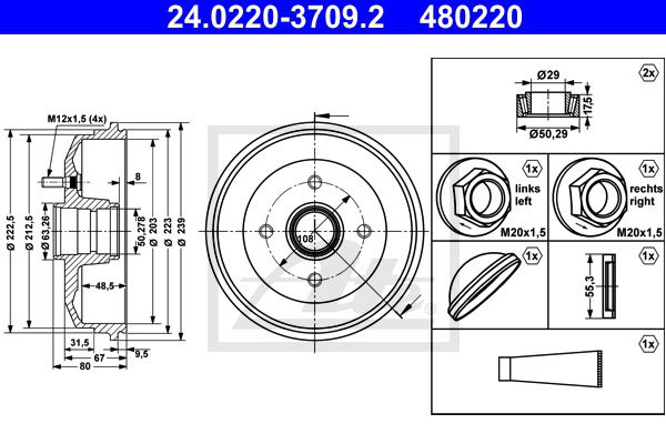 Bremstrommel Hinterachse ATE 24.0220-3709.2 von ATE