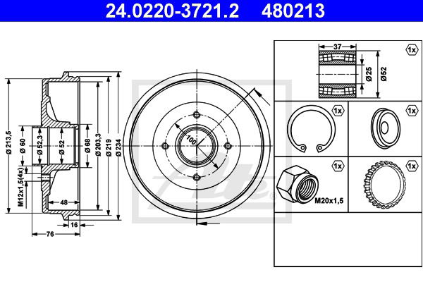 Bremstrommel Hinterachse ATE 24.0220-3721.2 von ATE