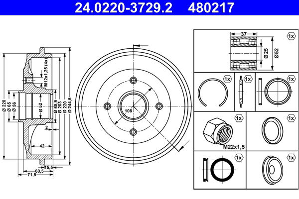 Bremstrommel Hinterachse ATE 24.0220-3729.2 von ATE