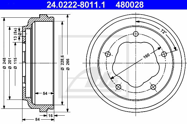 Bremstrommel Hinterachse ATE 24.0222-8011.1 von ATE