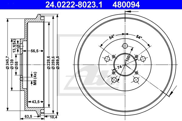 Bremstrommel Hinterachse ATE 24.0222-8023.1 von ATE