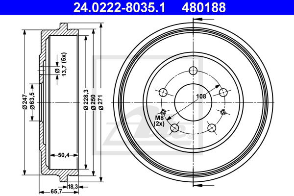 Bremstrommel Hinterachse ATE 24.0222-8035.1 von ATE