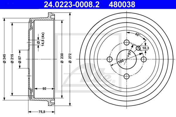 Bremstrommel Hinterachse ATE 24.0223-0008.2 von ATE