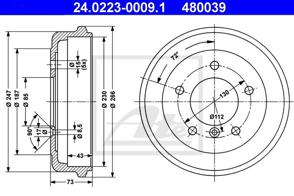 Bremstrommel Hinterachse ATE 24.0223-0009.1 von ATE