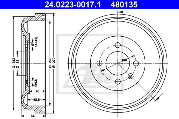 Bremstrommel Hinterachse ATE 24.0223-0017.1 von ATE