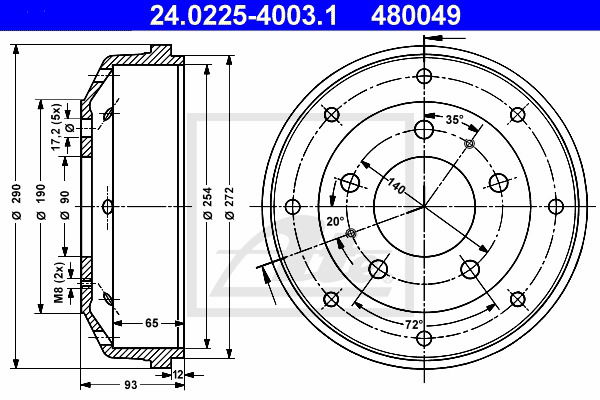 Bremstrommel Hinterachse ATE 24.0225-4003.1 von ATE