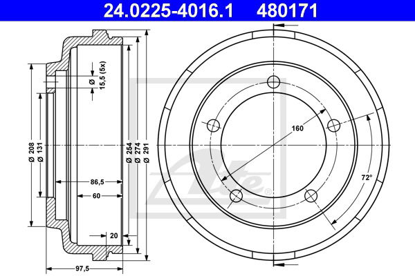 Bremstrommel Hinterachse ATE 24.0225-4016.1 von ATE