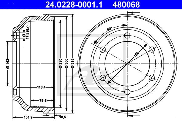 Bremstrommel Hinterachse ATE 24.0228-0001.1 von ATE