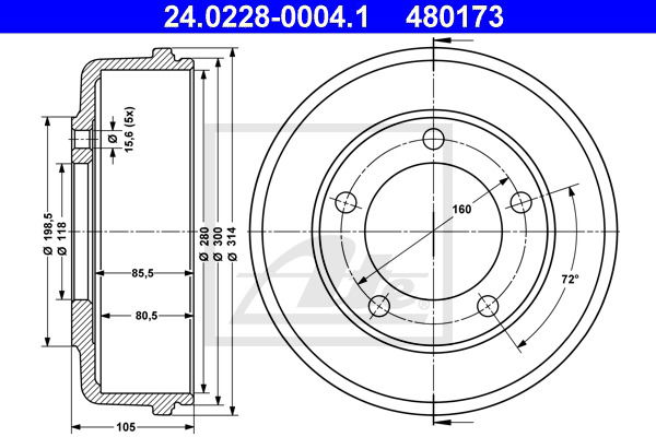 Bremstrommel Hinterachse ATE 24.0228-0004.1 von ATE