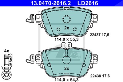 Ate CERAMIC Bremsbelagsatz hinten [Hersteller-Nr. 13.0470-2616.2] für Mercedes-Benz von ATE