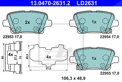 Ate CERAMIC Bremsbelagsatz hinten [Hersteller-Nr. 13.0470-2631.2] für Opel von ATE