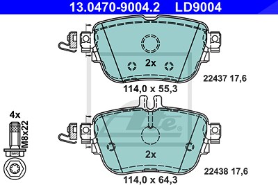 Ate CERAMIC Bremsbelagsatz hinten [Hersteller-Nr. 13.0470-9004.2] für Mercedes-Benz von ATE