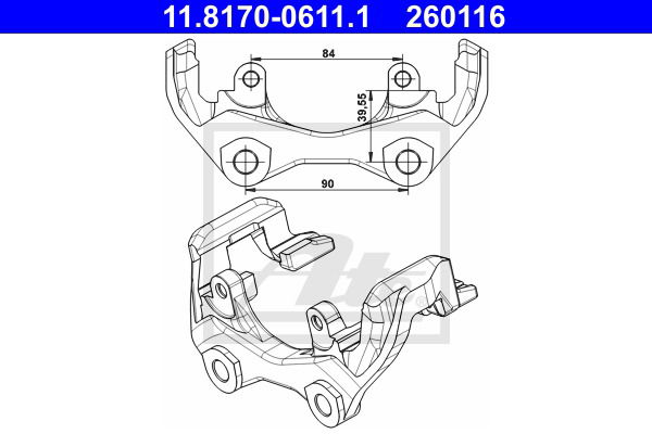 Halter, Bremssattel Hinterachse ATE 11.8170-0611.1 von ATE