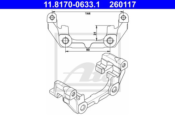 Halter, Bremssattel Hinterachse ATE 11.8170-0633.1 von ATE