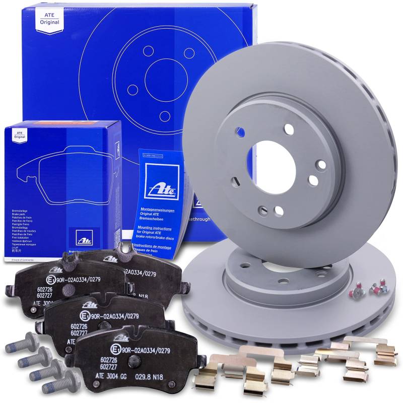 ATE Bremsenset Vorderachse inkl. Bremsscheiben vorne Ø 288 mm belüftet und Bremsbeläge vorne Kompatibel mit MERCEDES C-Klasse (203), CLC-Klasse (CL203), CLK (C209), CLK Cabriolet (A209), SLK (R171) von ATE