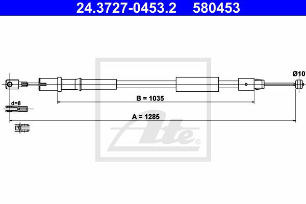 Seilzug, Feststellbremse hinten links ATE 24.3727-0453.2 von ATE