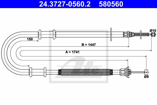 Seilzug, Feststellbremse hinten links ATE 24.3727-0560.2 von ATE