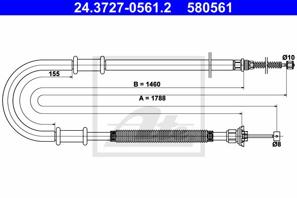 Seilzug, Feststellbremse hinten links ATE 24.3727-0561.2 von ATE