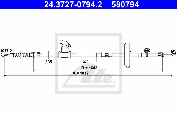 Seilzug, Feststellbremse hinten links ATE 24.3727-0794.2 von ATE