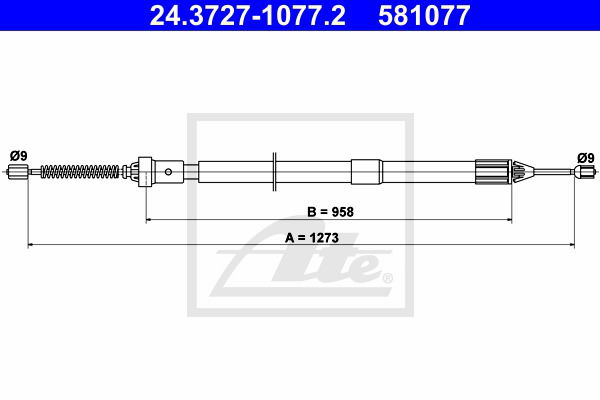 Seilzug, Feststellbremse hinten links ATE 24.3727-1077.2 von ATE