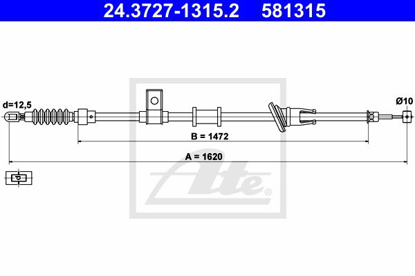 Seilzug, Feststellbremse hinten links ATE 24.3727-1315.2 von ATE