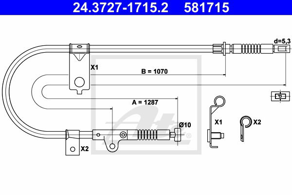 Seilzug, Feststellbremse hinten links ATE 24.3727-1715.2 von ATE