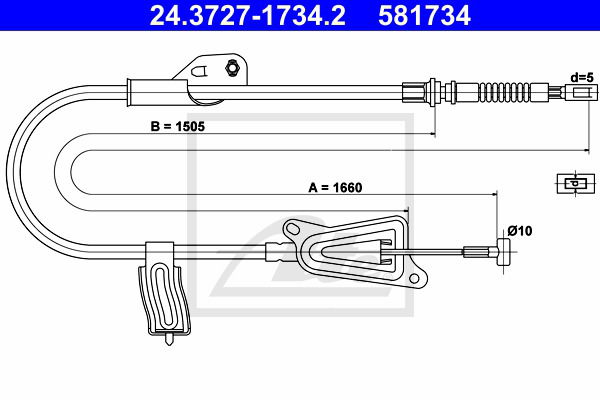 Seilzug, Feststellbremse hinten links ATE 24.3727-1734.2 von ATE