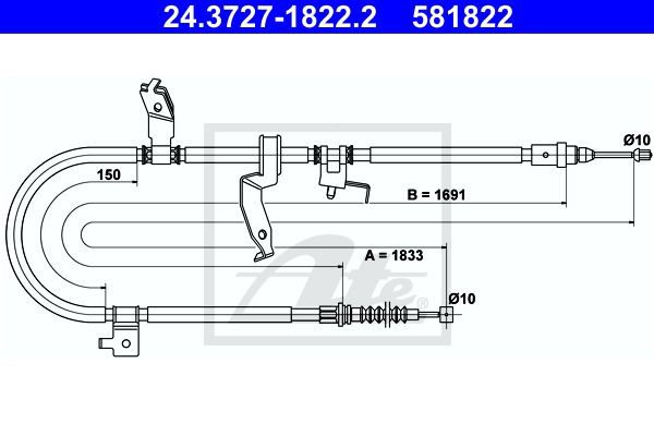 Seilzug, Feststellbremse hinten links ATE 24.3727-1822.2 von ATE
