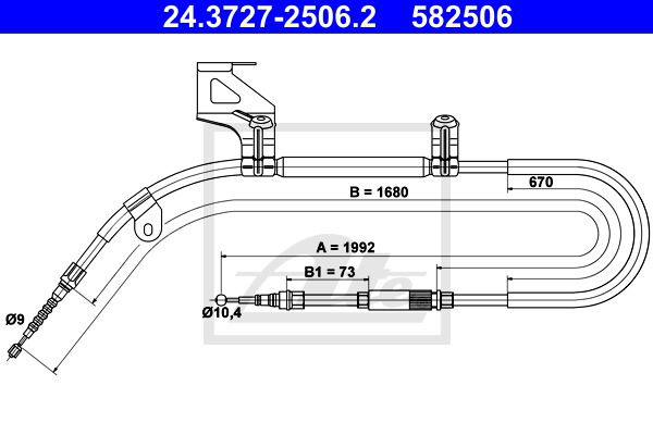 Seilzug, Feststellbremse hinten links ATE 24.3727-2506.2 von ATE