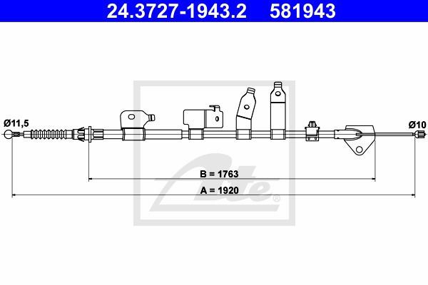 Seilzug, Feststellbremse hinten rechts ATE 24.3727-1943.2 von ATE