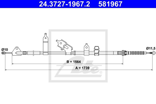 Seilzug, Feststellbremse hinten rechts ATE 24.3727-1967.2 von ATE